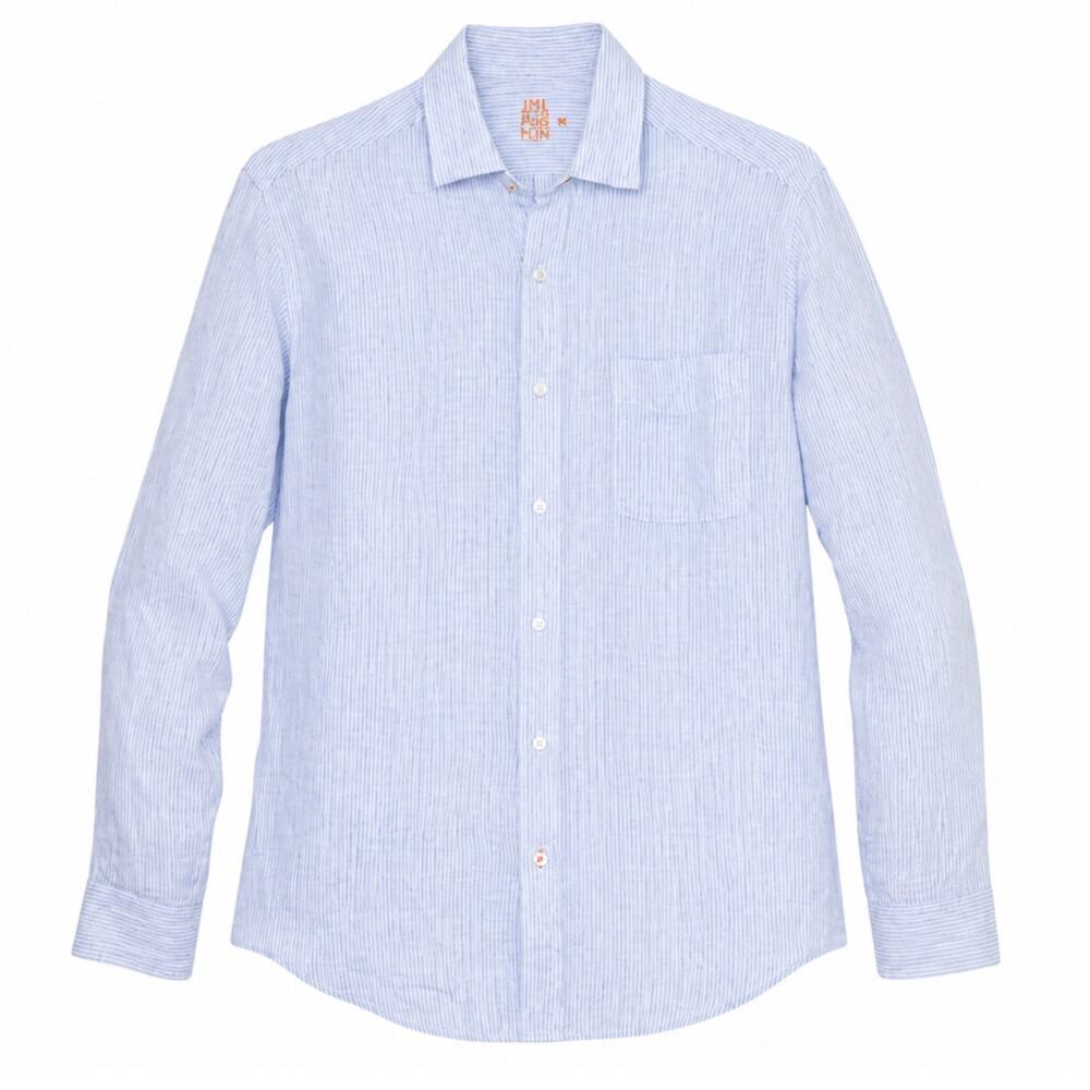 J. McLaughlin Men Fineline Gramercy Linen Woven Shirt Blue White Size Medium NWT